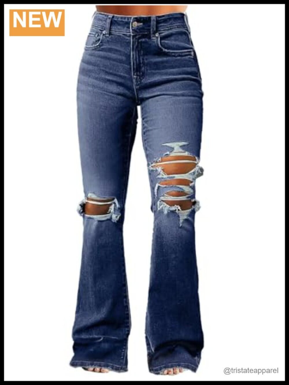 Mid Rise Flare Bell Bottom Bootcut Denim Jeans Stretchy Distressed Ripped